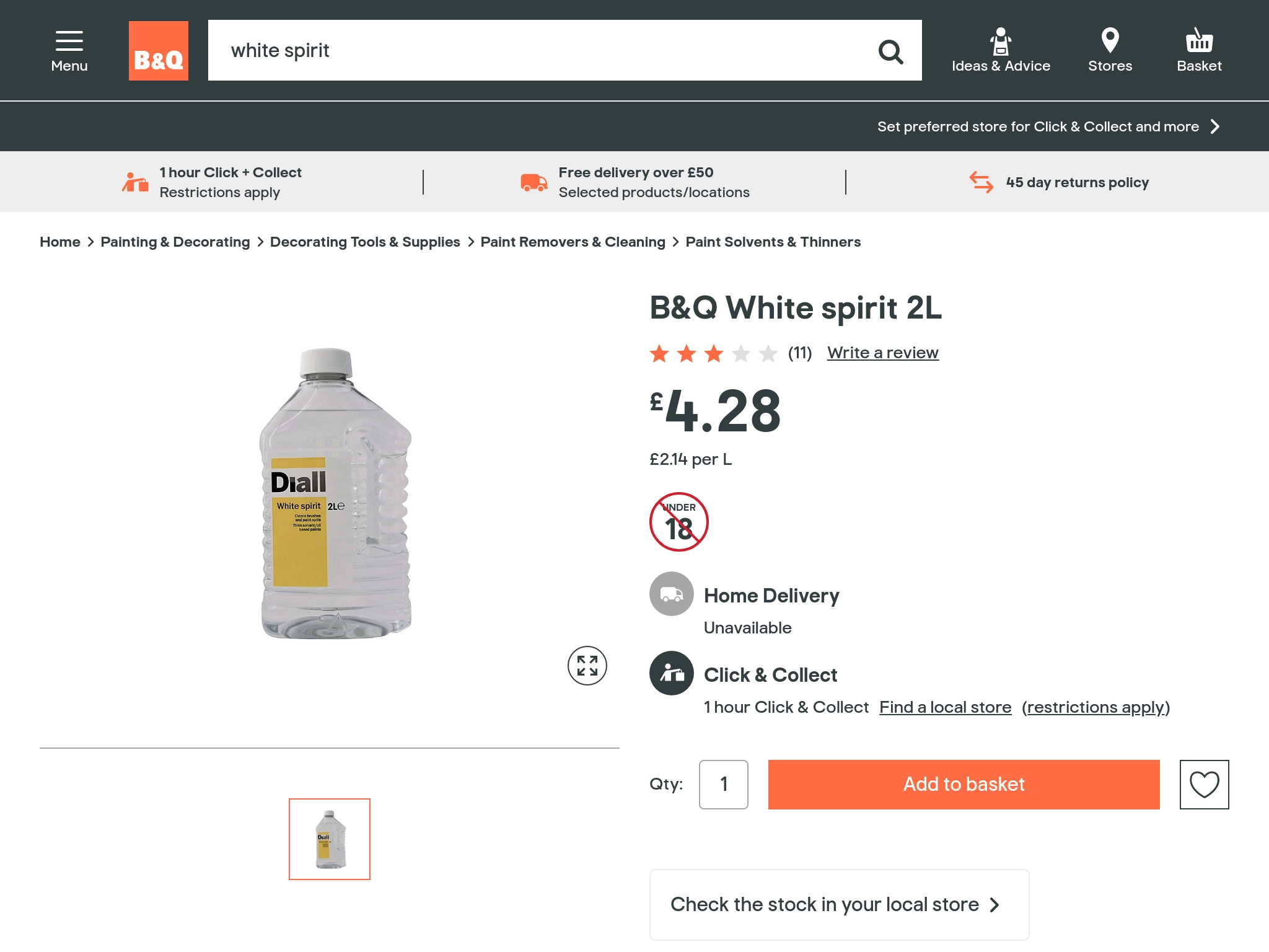 A screenshot of the B&Q website