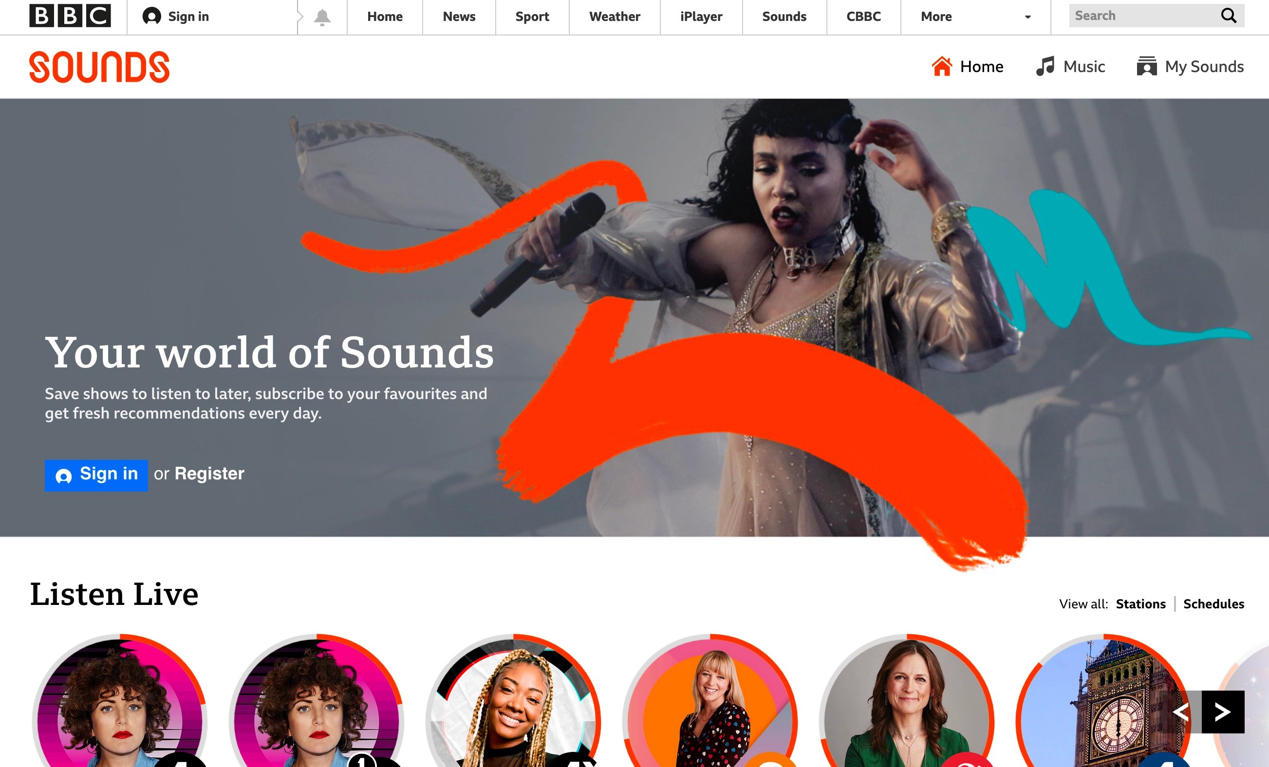 A screenshot of the BBC Sounds website