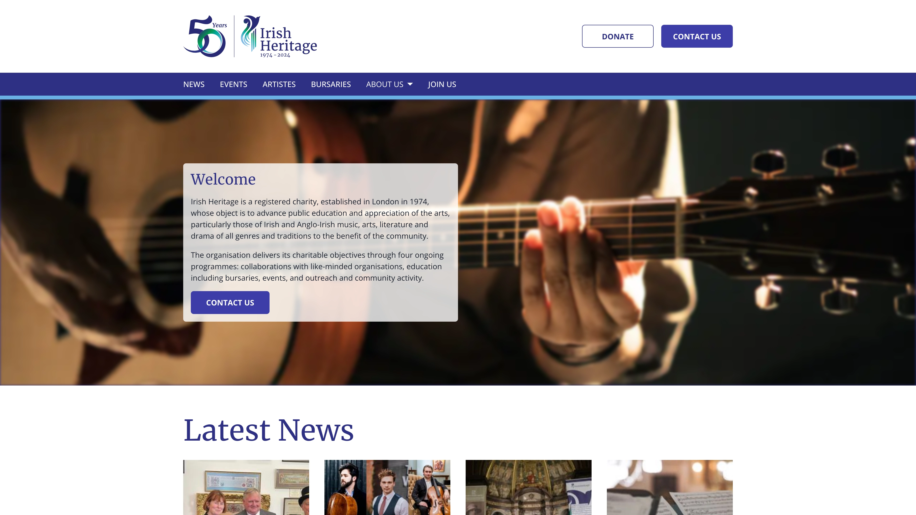 A screenshot of the Irish Heritage website